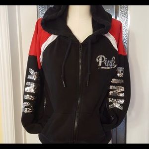 Victoria Secret Pink black and red zip up hoodie